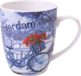 Mok Amsterdam Fiets Set van 2 | Heinen Delfts Blauw | Mok | Souvenir | Koffiemok | Delfts Blauw |