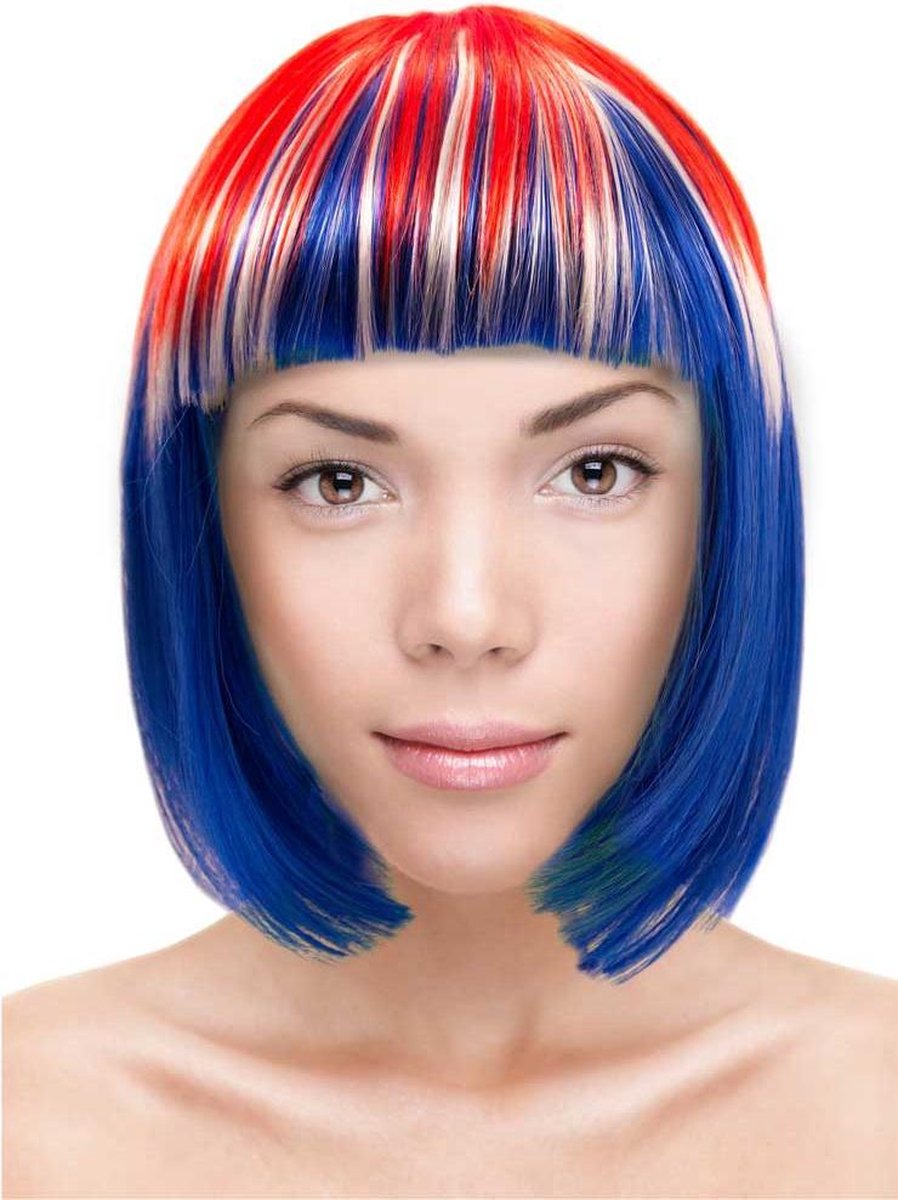 Pruik bobline Rood Wit Blauw - Folat Party Products