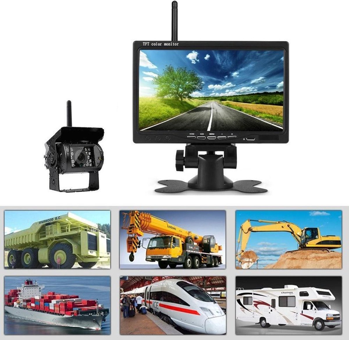 NHOPEEW Draadloze Achteruitrijcamera Kit – 4,3 Inch IPS Monitor, IP69 Waterdicht, Nachtzicht, 150° Groothoek – Ideaal Voor Auto, Vrachtwagen, Camper En Aanhanger