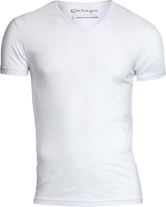 Garage 202 - Bodyfit T-shirt V-hals korte mouw wit XXL 95% katoen 5% elastan
