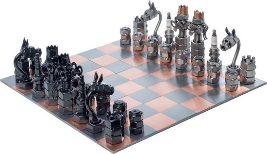 Hinz Kunst schaakspel metaal handgemaakt schaakbord met figuren schaakstukken thema... | bol.com