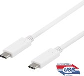 DELTACO USBC-1406 USB-C naar USB-C kabel - 10 Gbps / 100W 5A - 50cm - Wit