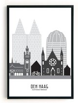 Skyline-Poster Den Haag Zwart-Wit in Kunststof Fotolijst