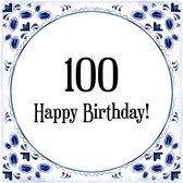 Verjaardag Tegeltje met Spreuk (100 jaar: Happy birthday! 100! + cadeau verpakking & plakhanger