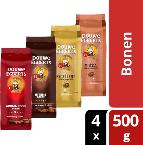 Vervagen Dekking Dan Douwe Egberts mixpakket koffiebonen - 4 x 500g - Aroma Rood, Excellent,  Mocca, Intens | bol.com