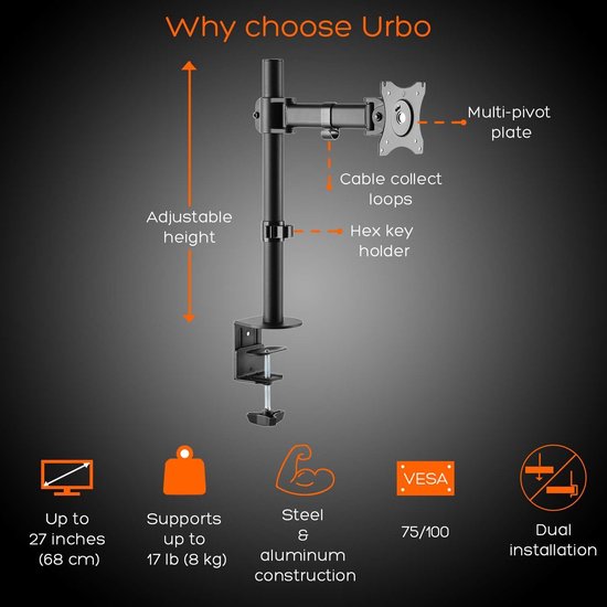 Urbo Dongen Ergonomische Monitor Arm voor Bureaus FullMotion
