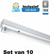 LED Buis armatuur 150cm - Enkel | Inclusief Hoge Lumen LED Buis - 6000K - Daglicht (Set van 10 stuks)