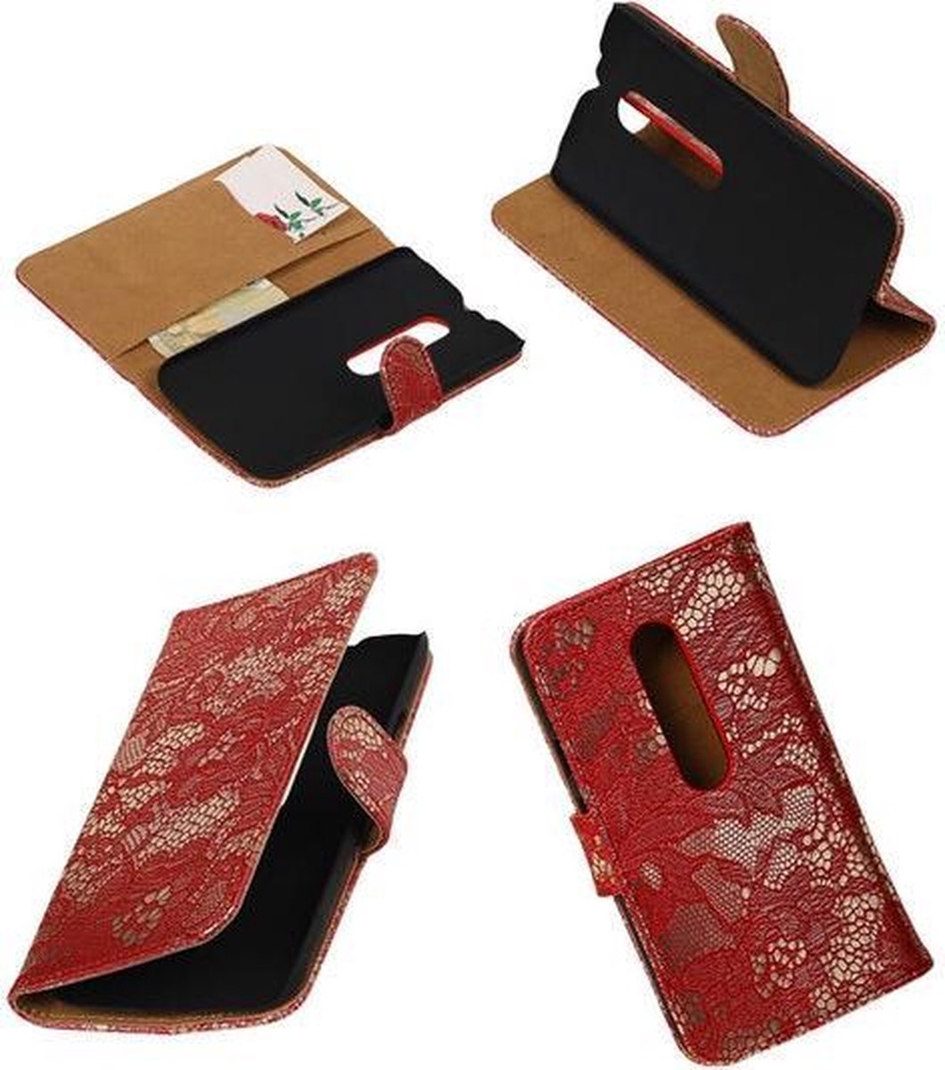 Motorola Moto G (3rd gen) - Lace/Kant Rood Bookstyle Hoesje