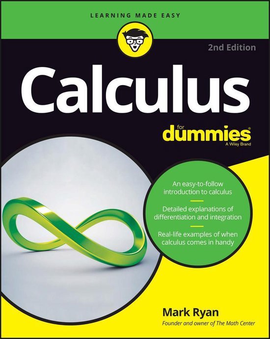 Calculus voor Dummies, 2e editie. Met een groen oneindigheidssymbool en uitleg over differentiatie en integratie.