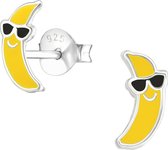 Joy|S - Zilveren banaan oorbellen 9 x 4 mm met zonnebril