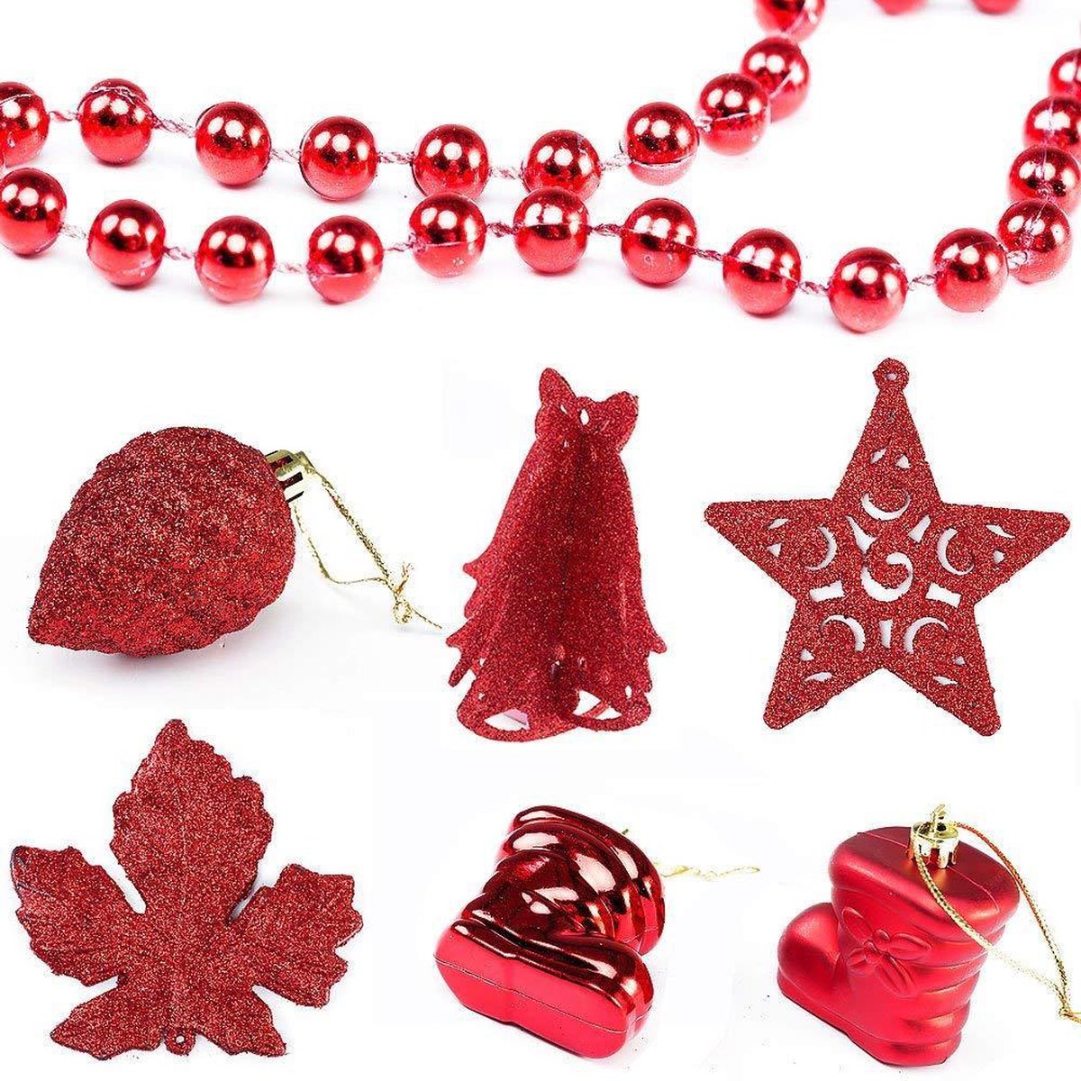 Deuba Kerstboomballen - Set van 102 Kunststof Ø3-6cm - Mat Glanzend Rood – foto 7