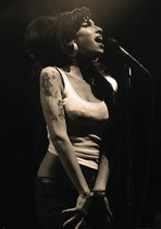 Zijde-Canvas Schilderij * Amy Winehouse Zangeres * - Kunst aan je Muur - Realistisch - zwart-wit - 50 x 75 cm