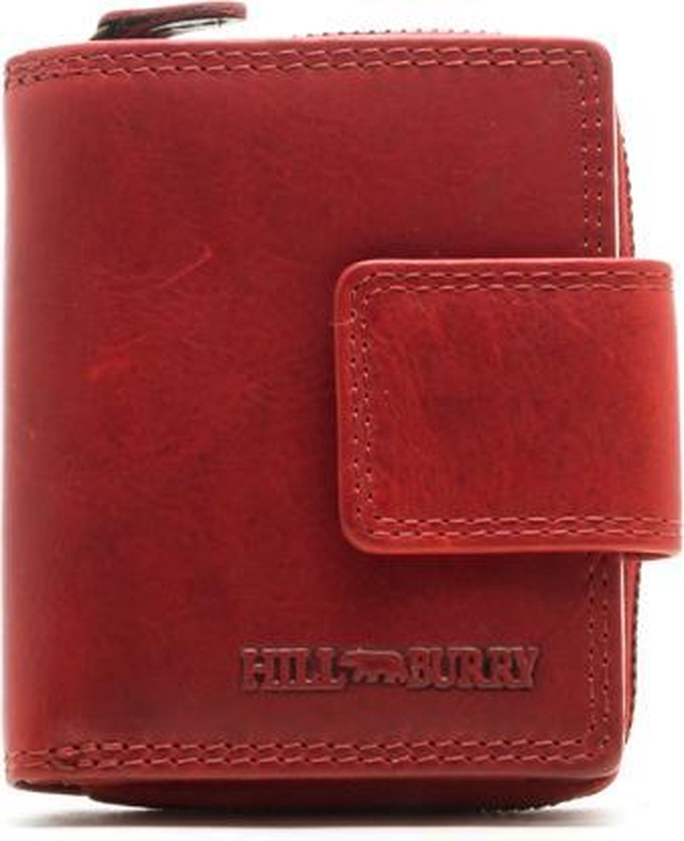 HillBurry - VL777012 - rood - echt vintage leder - dames - heren - portemonnee - compact model - rits rondom