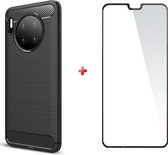 Silicone gel zwart hoesje Huawei Mate 30 met full cover glas screenprotector