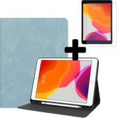 Luxe Lederen iPad 10.2 2019 Hoes Tablet Hoesje Bookcase Cover Case Met Screenprotector - Uitsparing Active Stylus Pen - Licht Blauw