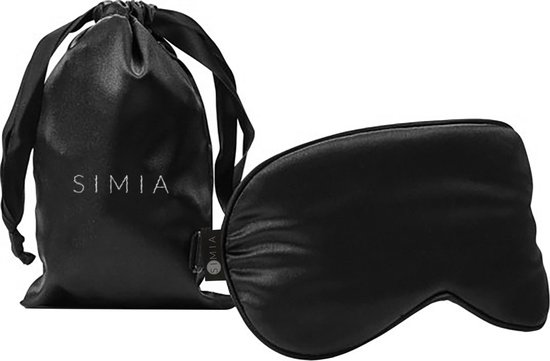 SIMIA™ Premium Zijden Slaapmasker met Opbergzakje - Luxe Verstelbare Oogmasker - 100% Zijde - Slaapbril - Reismasker - Blinddoek - Powernap - Meditatie - Yoga - Slaap - Reis - Ontspanning - Zijdezacht - Anti Rimpel - Opbergtasje - Cadeau Tip - Zwart