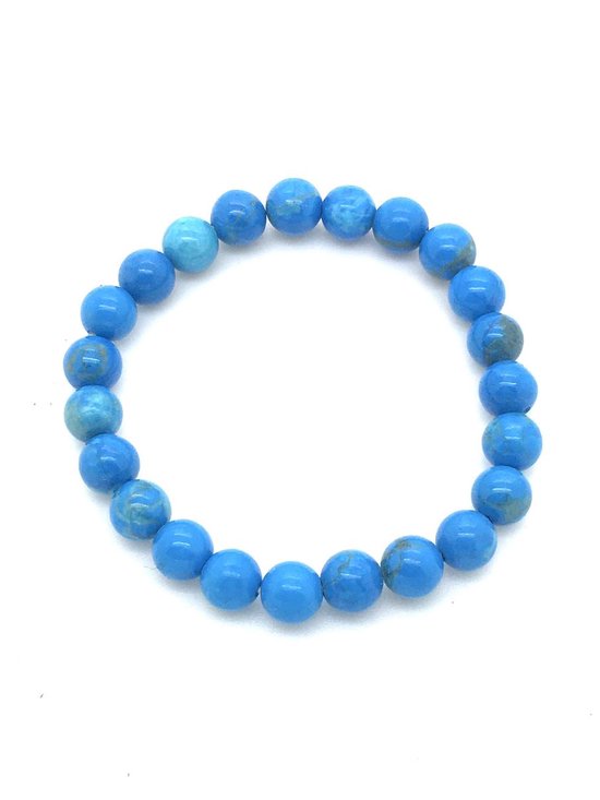 Elastische armband met 4mm turquoise kralen.
