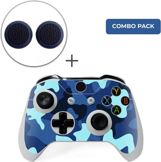 Army Camo / Blauw Zwart Combo Pack – Xbox One Controller Skins Stickers + Thumb Grips
