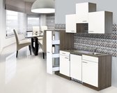 Goedkope keuken 180  cm - complete kleine keuken met apparatuur Oliver - Donker eiken/Wit - elektrische kookplaat  - koelkast          - mini keuken - compacte keuken - keukenblok