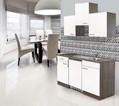 Goedkope keuken 150  cm - complete kleine keuken met apparatuur Oliver - Donker eiken/Wit - elektrische kookplaat  - koelkast          - mini keuken - compacte keuken - keukenblok