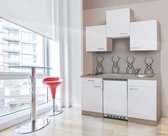 Goedkope keuken 150  cm - complete kleine keuken met apparatuur Luis - Eiken/Wit - elektrische kookplaat  - koelkast          - mini keuken - compacte keuken - keukenblok met appar