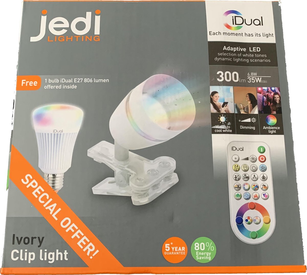 bol.com | Jedi Ivory Clip Light iDual LED lamp met afstandsbediening en  extra lamp