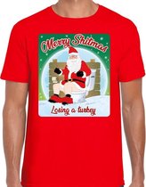 Fout Kerstshirt / t-shirt  - Merry shitmas losing a turkey - rood voor heren - kerstkleding / kerst outfit 2XL