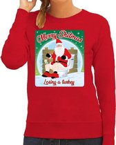 Foute Kersttrui / sweater - Merry Shitmas Losing a Turkey - rood voor dames - kerstkleding / kerst outfit S (36)