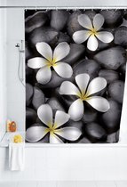 Douchegordijn bloem , zwart wit geel 180 x 200cm