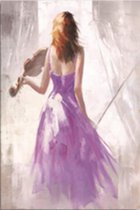 Canvas Schilderij Violiste in paarse jurk - Kunst aan je Muur - Kleur - 70 x 100 cm