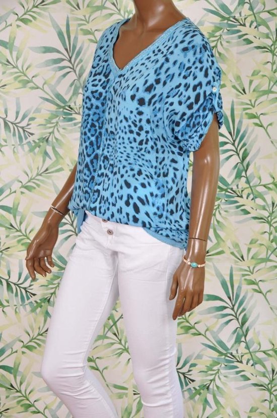 dwaas zomer Sceptisch V-hals blouse panter blauw - Maat XL/XXL | bol.com