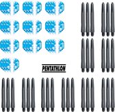 Dragon Darts - 10 sets (30 stuks) Pentathlon Explosion darts flights - super stevig - blauw - incl. 10 sets (30 stuks) - medium - darts shafts - zwart
