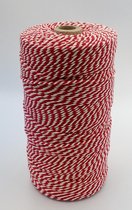 Katoenkoord - Rood Wit - Touw - spoel 500gr - ca. 600 m - dikte 1,5 mm (Nr.16)