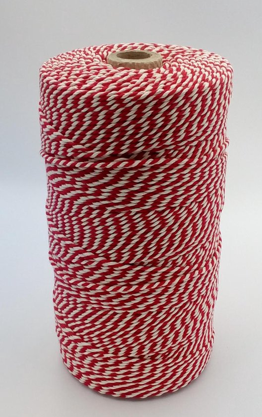 Katoenkoord - Rood Wit - Touw - spoel 500gr - ca. 600 m - dikte 1,5 mm  (Nr.16) | bol.com