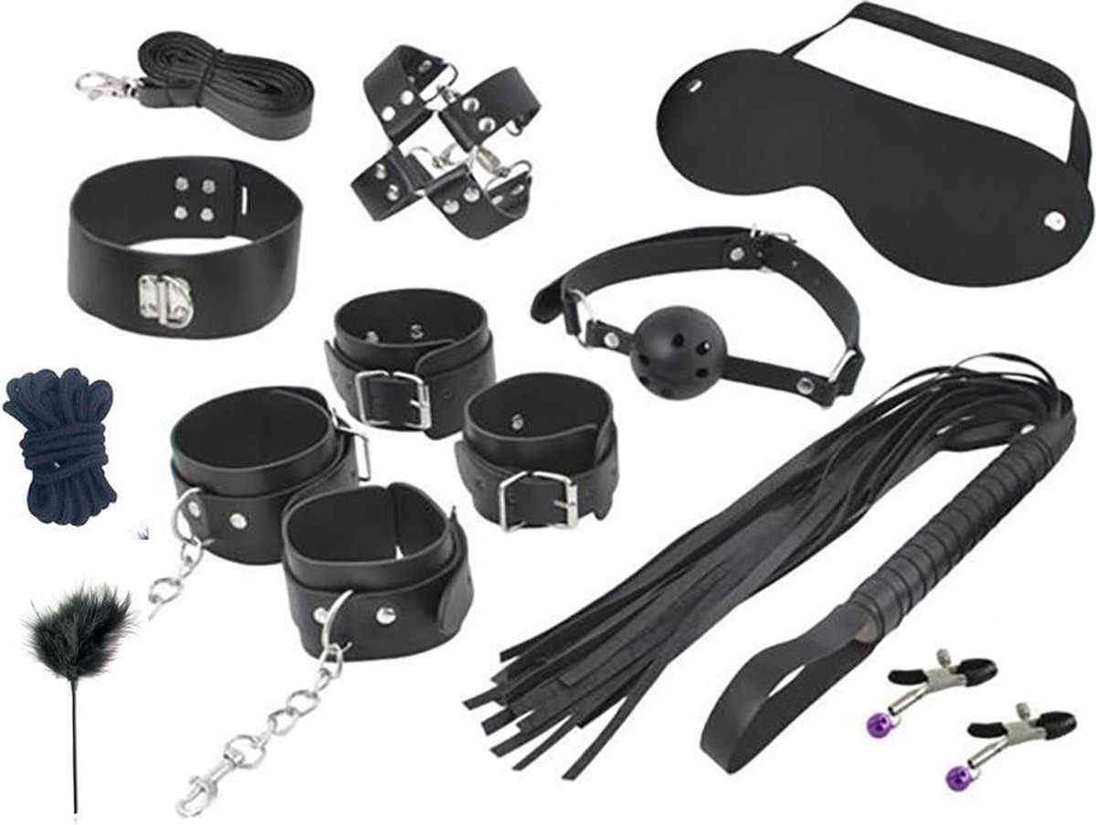 Goedkoopste ForDig Luxe 13-Delige Bondage Set - Hoge Kwaliteit Kunstleer - Zilver