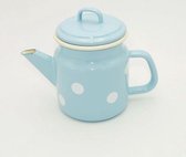 Emaille theepot babyblauw met polkadots stippen