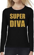 Super DIVA goud glitter t-shirt long sleeve zwart voor dames XS