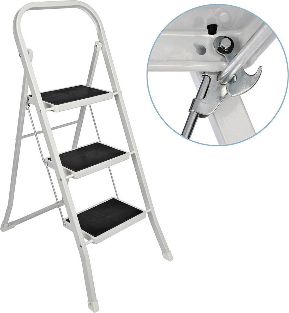 Inklapbare huishoudtrap 3 treden - Anti Slip - Wit