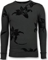 Flock Print Trui - Bladeren Zwart Sweater Heren - Zwart