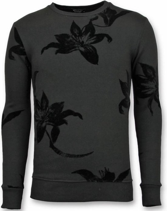 bol.com | TONY BACKER Flock Print Trui - Bladeren Zwart Sweater Heren -  Zwart - Maten: S