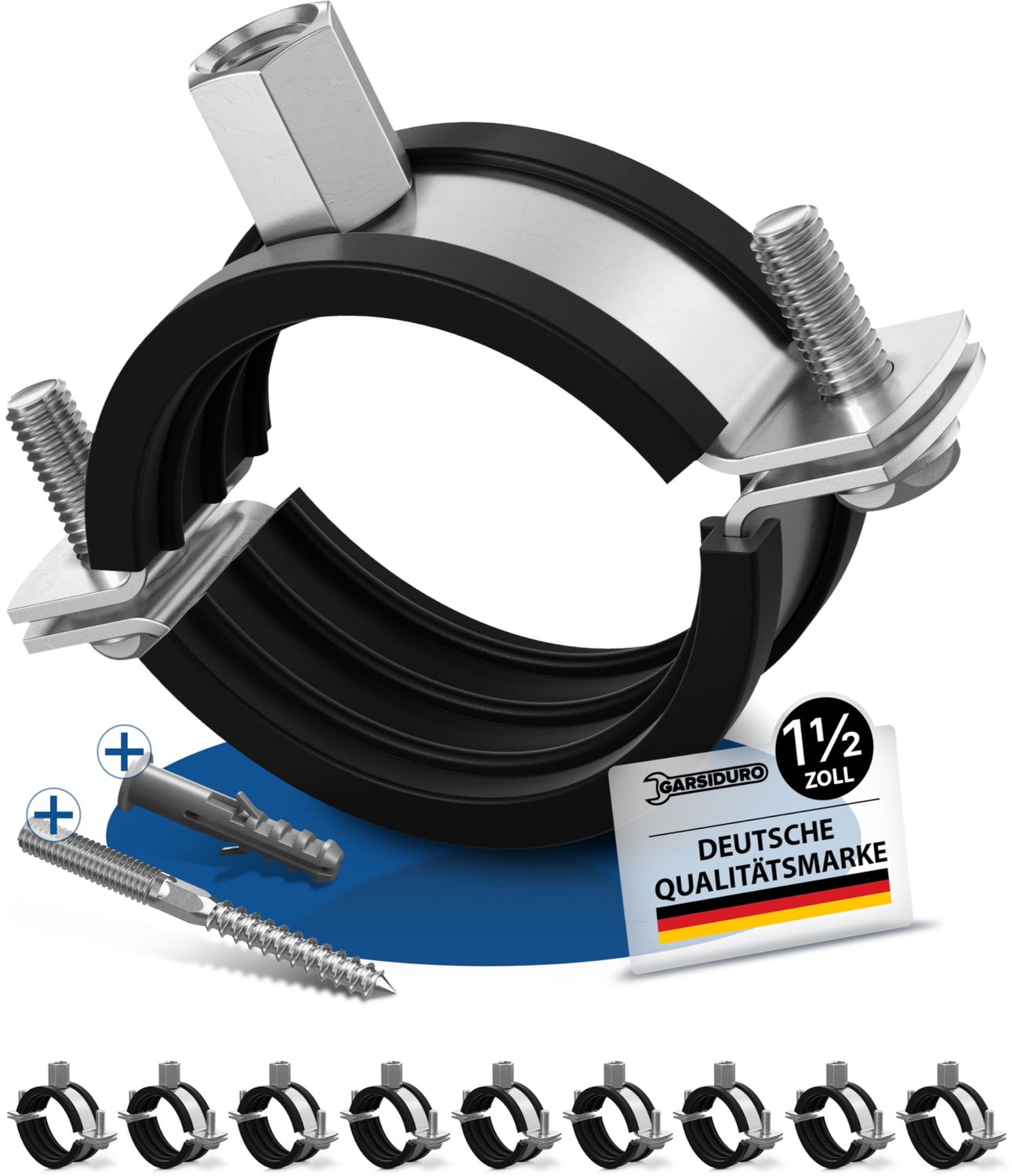 Buisklemmen Professioneel - 1 1/2 Inch (47-51 mm) - 10 Stuks - Schroefpijpklemmen - Verzinkt Staal - Rubberen Inzetstuk - Pijpklemmen