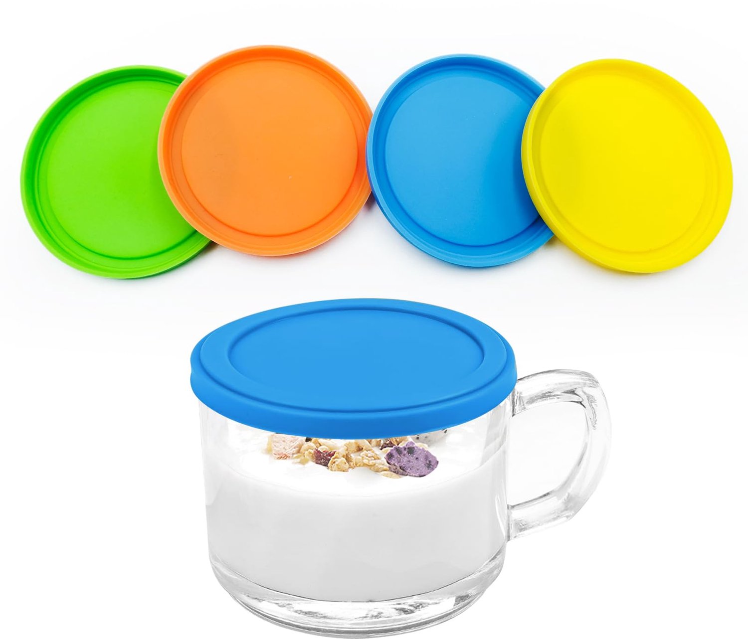 Set van 4 Herbruikbare Silicone Deksels voor Yoghurtbekers