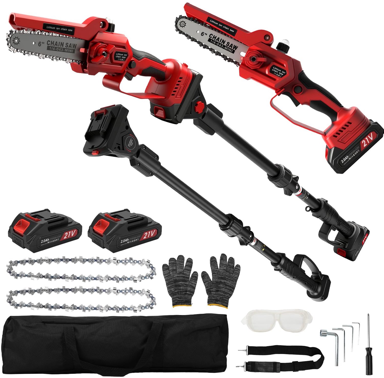 2-in-1 Draadloze Telescoop Snoeischaar en Mini Kettingzaag