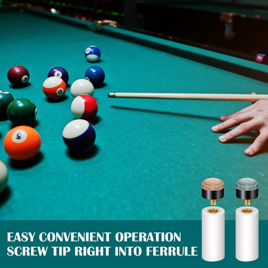 12 Stuks Pool Snooker Cue Tips Vervangset met Witte Ferrules — afbeelding 4