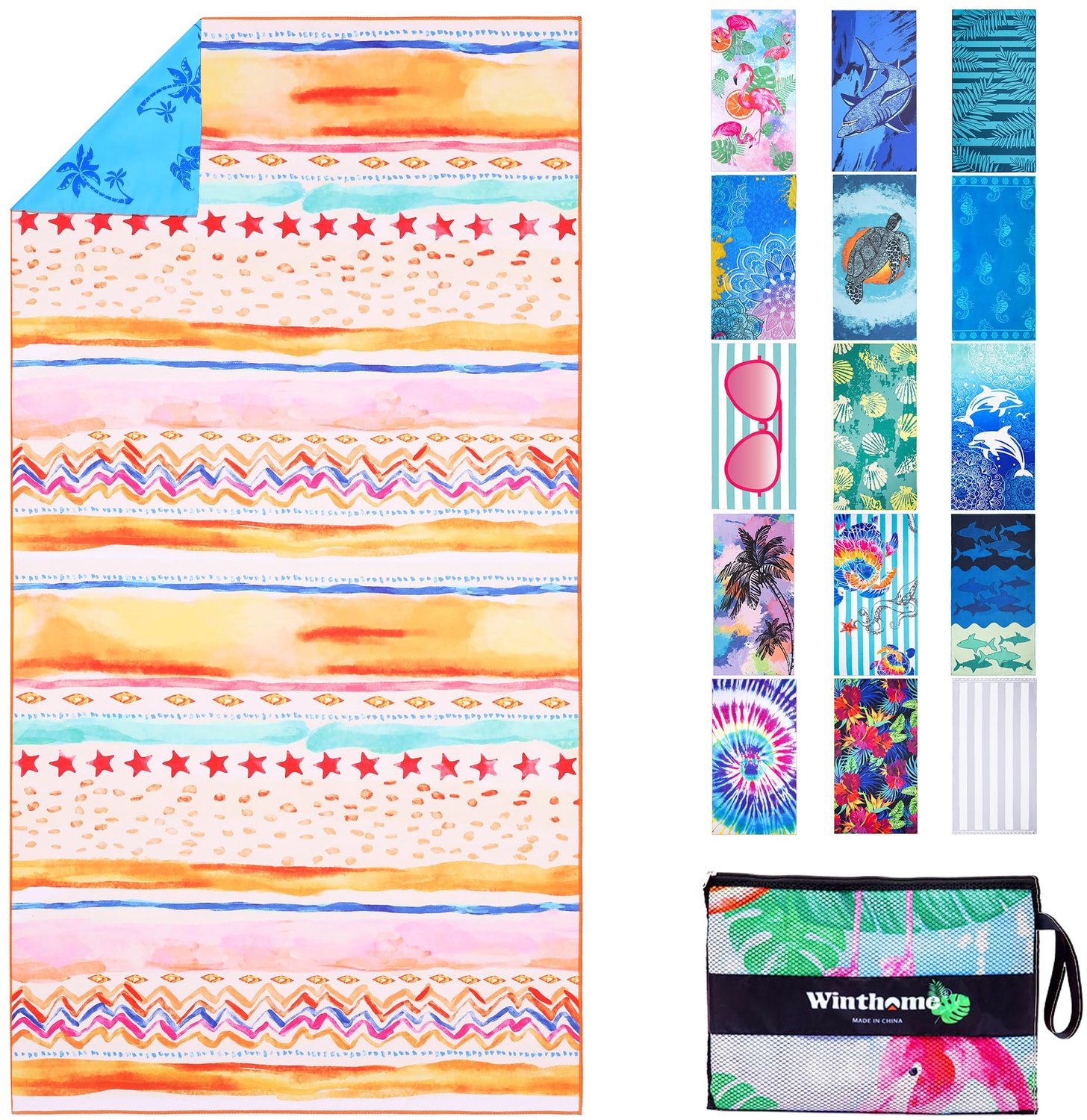 Omkeerbare Strandhanddoek van Microfiber 180x90cm, Lichtgewicht en Zandvrij