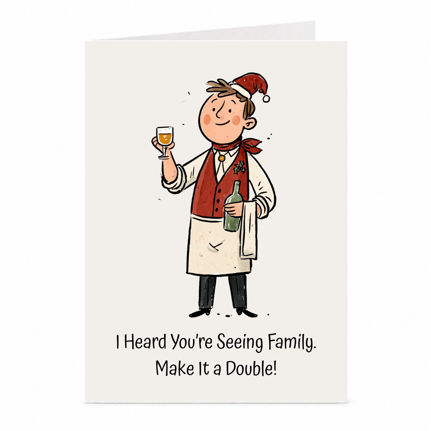 JustTheCardGuy Grappige kerstkaart - Barman met drankje - A6