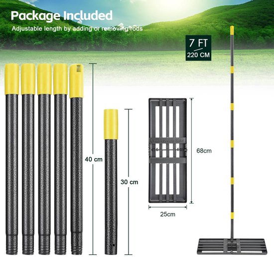 Opvouwbare Gazonhark 220 cm met 68x25 cm Kop voor Grasverzorging — afbeelding 3