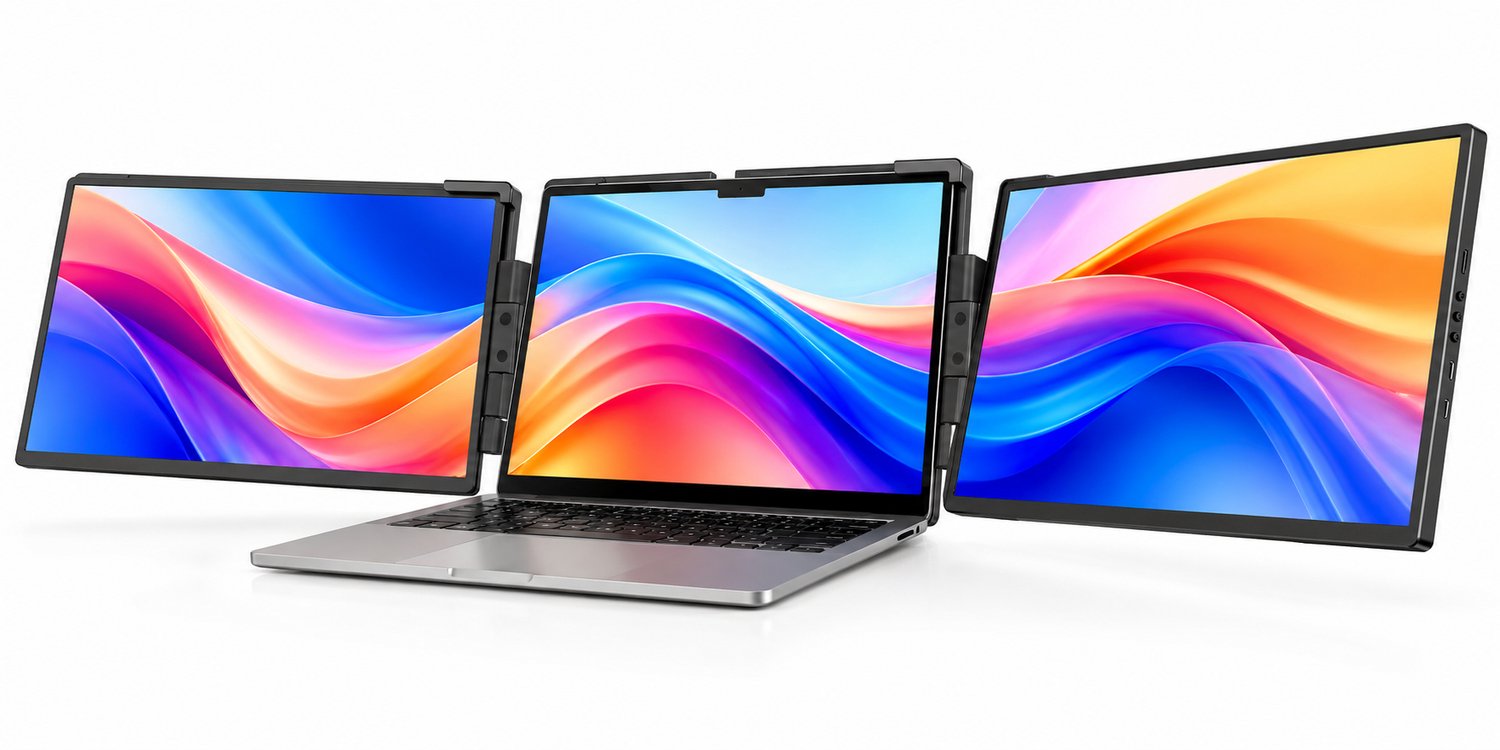 ITRONIQ Laptop Scherm Uitbreider 14 Inch - Dubbele Monitor 2K IPS - Triple Screen Extender - 60Hz - USB-C HDMI - Draagbaar Zwart