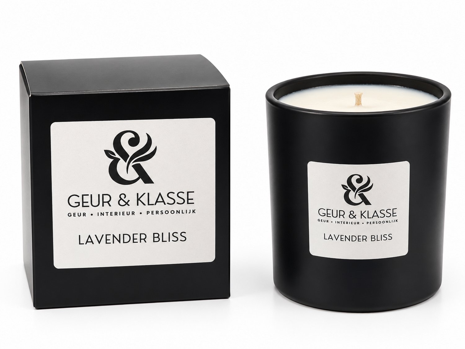 Geur & Klasse Lavender Bliss – Geurkaars – 220 gram – Handgemaakt – Lavendel – Soja- en Kokoswas – Matzwart Glas