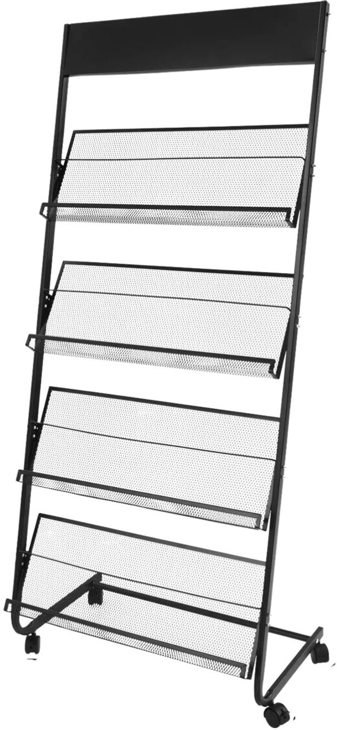 Happiq Tijdschriftenrek - Voor Brochures en Literatuur - Rollend en Duurzaam - Metalen Organisator Zwart